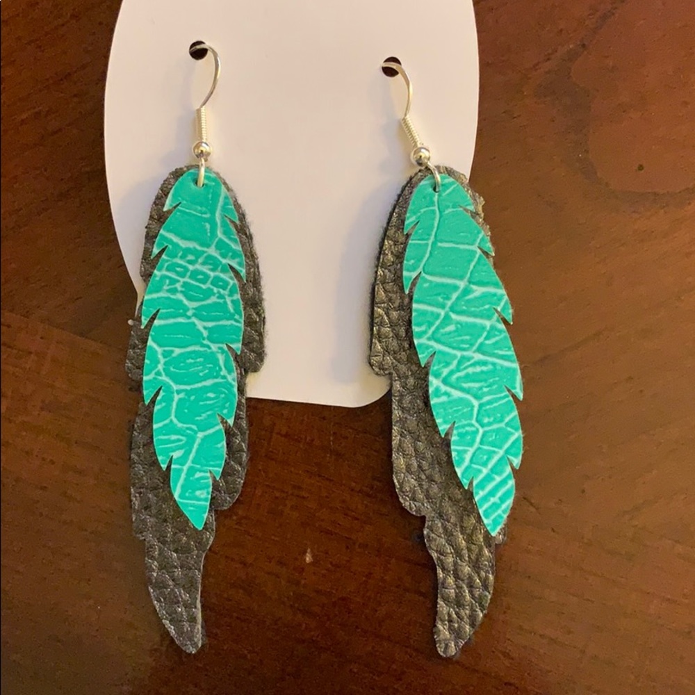 Faux leather sterling silver earrings